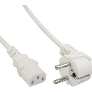 kabel zasilający, kątowy CEE 7/7 / 3pin IEC C13 męski, biały, 3m
