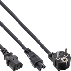 Kabel zasilający Y CEE 7/7 męski kątowy / 3pin IEC C13 i C5 męski, 2m