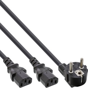 Kabel zasilający Y 1x CEE 7/7 kątowy / 2x 3pin IEC C13 męski, 5m