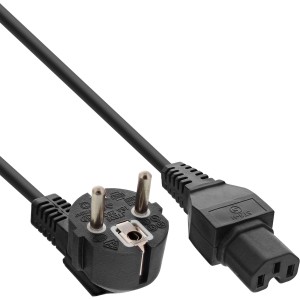 Kabel zasilający, CEE7/7 kątowy na C15 prosty, 3 x 1mm², czarny, 1m