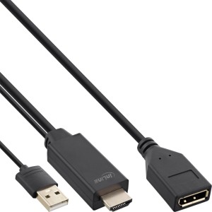 Kabel konwertujący HDMI M na DisplayPort F, 4K, czarno-złoty, 0,3 m