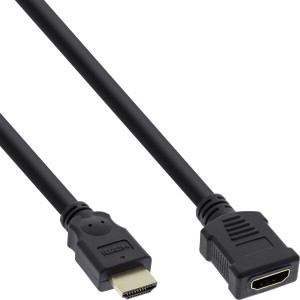 Kabel HDMI, Kabel HDMI High Speed, M/F, czarny, złote styki, 1m