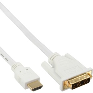 Kabel HDMI na DVI męski / 18+1 męski biały złoty 3m