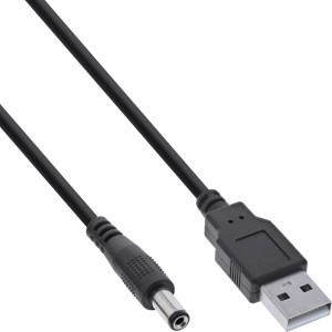 kabel adaptera, USB A męski na wtyk DC 5,5x2,10mm, czarny, 1m