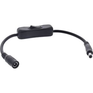 Kabel DC z wyłącznikiem, DC męski/żeński 5,5x2,5mm, AWG 18, czarny, 0,20m