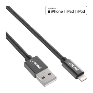 Kabel USB Lightning do iPada, iPhone'a, iPoda, czarny/alu, 2 m z certyfikatem MFi