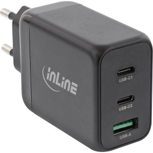 Zasilacz USB PD, ładowarka GaN, 3-portowy, Dual USB-C + USB-A, 65W, czarny