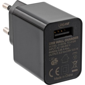 Zasilacz USB pojedynczy, 100-240 V do 5 V/2,5 A, czarny