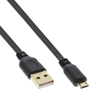 Kabel płaski Micro USB 2.0 USB A / Micro-B, czarny / złoty, 0,3m