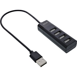 4-portowy koncentrator USB 2.0, męski Typ-A na 4x żeński Typ-A, czarny, 30 cm, smukły