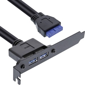 Gniazdo Wspornik 2x USB 3.0 A żeński / wewnętrzna wtyczka płyty głównej 0,5 m