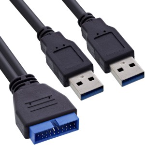 Kabel przejściowy USB 3.0 Premium 2x USB A męski/złącze na płycie głównej, 0,40 m