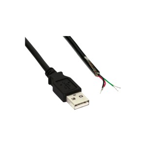 Kabel USB 2.0 Typ A, męski / otwarty, czarny, 2m
