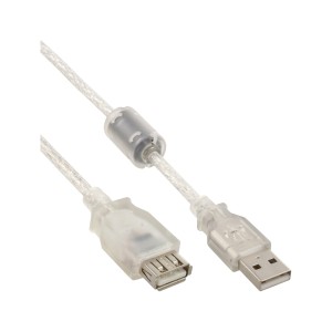 Kabel przedłużający USB 2.0 typ A M/F, przezroczysty, z ferrytem, ​​1,8 m