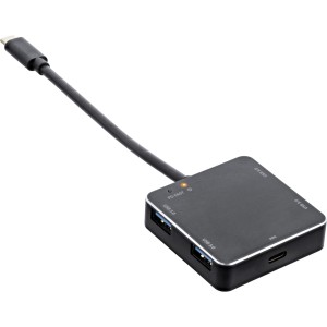 Koncentrator USB 3.2, USB-C na 4 porty USB-A, z PD 60W, aluminium, czarny, bez zasilacza