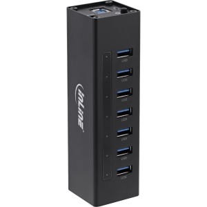 Koncentrator USB 3.2, 7 portów, obudowa aluminiowa, kolor czarny, z zasilaczem 2,5 A
