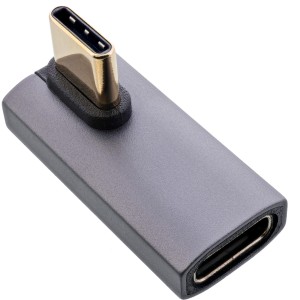 Adapter USB4, wtyk/gniazdo USB-C pionowe prawe/lewe, kątowe, aluminium, szare