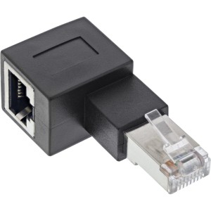 adapter patchcordu kat.6A, RJ45 męski/żeński, kątowy 90° w lewo