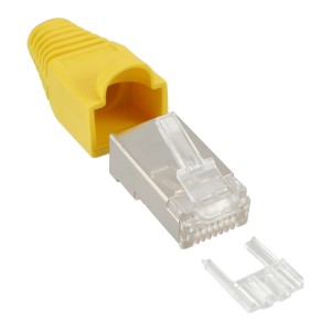 Złącze zaciskane RJ45 8P8C ekranowane z. nawlekacz + zabezpieczenie przed zgięciem, żółty