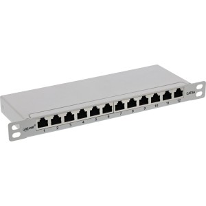 Patch panel 10" kat.6A 0,5U 12 portów jasnoszary RAL7035