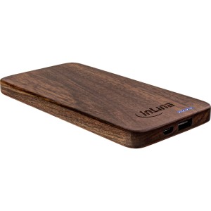 drewniana płyta, USB PowerBank 5.000mAh, z diodą LED, drewno orzechowe