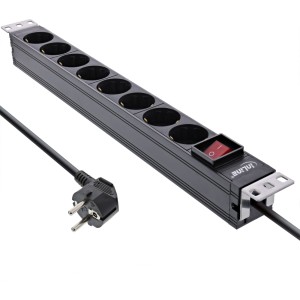 Listwa zasilająca 19", 8-biegunowy styk uziemiający, z wyłącznikiem, 2m, czarna