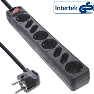 Listwa zasilająca 8-krotna, 4x CEE7/3 + 4x Euro CEE 7/16, czarna, 1,5m