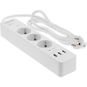 Listwa zasilająca 3-kierunkowa CEE 7/3 z zabezpieczeniem i USB QC3.0, biała