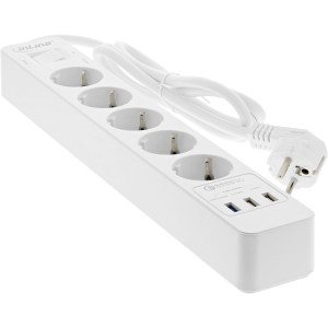 Listwa zasilająca 5-pinowa CEE 7/3 z zabezpieczeniem i USB QC3.0 biała