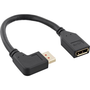 Kabel adaptera DisplayPort 1.4 M/F, 8K4K, kątowy w lewo, czarny/złoty, 0,15 m