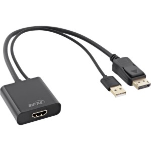 Kabel konwertujący HDMI F na DisplayPort M, 4K, czarno-złoty, 0,3 m