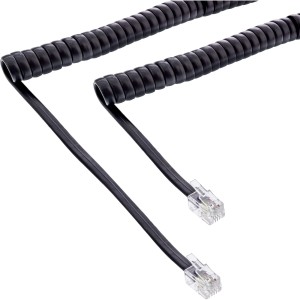 Kabel spiralny do słuchawki, RJ10 4P4C M/M, czarny, max. 2 m