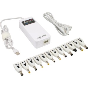 Uniwersalny adapter do notebooka, kolorowy wyświetlacz, biały, 12 opcji wtyczek