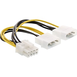 Kabel zasilacza, 2x 5,25" męski / 8pin PCI-Express męski, 0,15 m