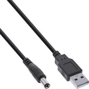 Kabel zasilacza USB DC, USB A męski na wtyk DC 5,5x2,10mm, czarny, 1m