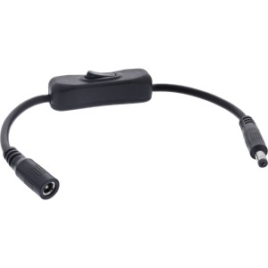 Kabel DC z przełącznikiem, DC męski/żeński 4,0x1,7mm, AWG 18, czarny, 0,20m
