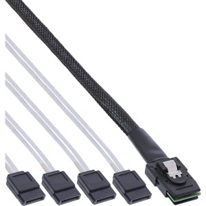 Kabel SAS, Mini SAS SFF8087 na 4x SATA, Crossover, OCF, 0,50m