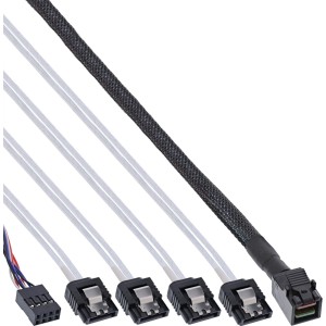 Kabel Mini SAS HD SFF-8643 do 4x SATA + wstęga boczna 1m