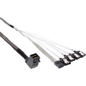 Kabel Mini SAS HD SFF-8643 kątowy do 4x SATA + wstęga boczna 0,5 m
