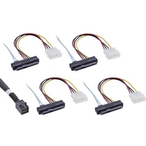 Kabel Mini SAS HD SFF-8643 do 4x SFF-8482 + Zasilanie 1m