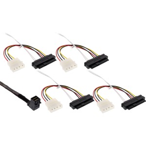 Kabel Mini SAS HD, SFF-8643 kątowy do 4x SFF-8482 + zasilanie, 0,5m