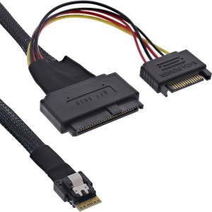 Cienki kabel SAS, SFF-8654 do U.2 SFF-8639 + zasilanie SATA, 24Gb/s, 1m