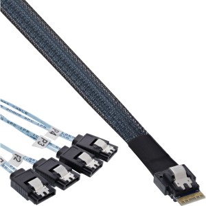 Cienki kabel SAS, SFF-8654 4i do 4x SATA 7-pin, 12 Gb/s, 0,5 m