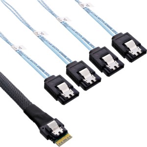 Cienki kabel SAS, SFF-8654 4i do 4x SATA 7-pin, 12Gb/s, 1m