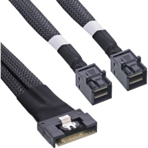 Cienki kabel SAS, SFF-8654 8i do 2x SFF-8643, 1m