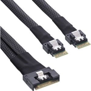 Cienki kabel SAS, SFF-8654 8i do 2x SFF-8654 4i, 0,75 m