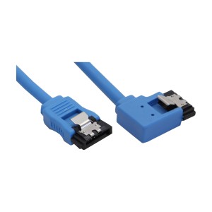 Okrągły kabel SATA 6 Gb/s, niebieski, lewy, kątowy 90°, z zatrzaskami 0,5 m