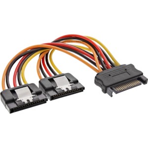 Kabel zasilający SATA Y, żeński / 2x męski z zatrzaskiem zabezpieczającym, 0,15 m