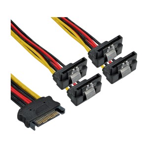Kabel SATA Power 1 do 4 żeński / 4x SATA męski kątowy z zatrzaskami 0,30 m