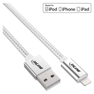 Kabel USB Lightning do iPada, iPhone'a, iPoda, srebrny/aluminiowy, 1 m, z certyfikatem MFi